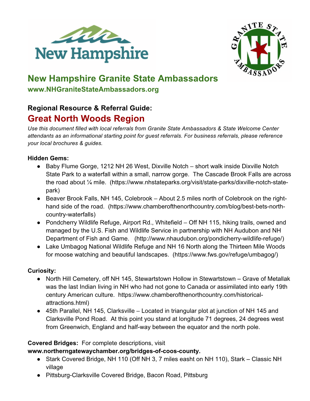 New Hampshire Granite State Ambassadors Great North Woods