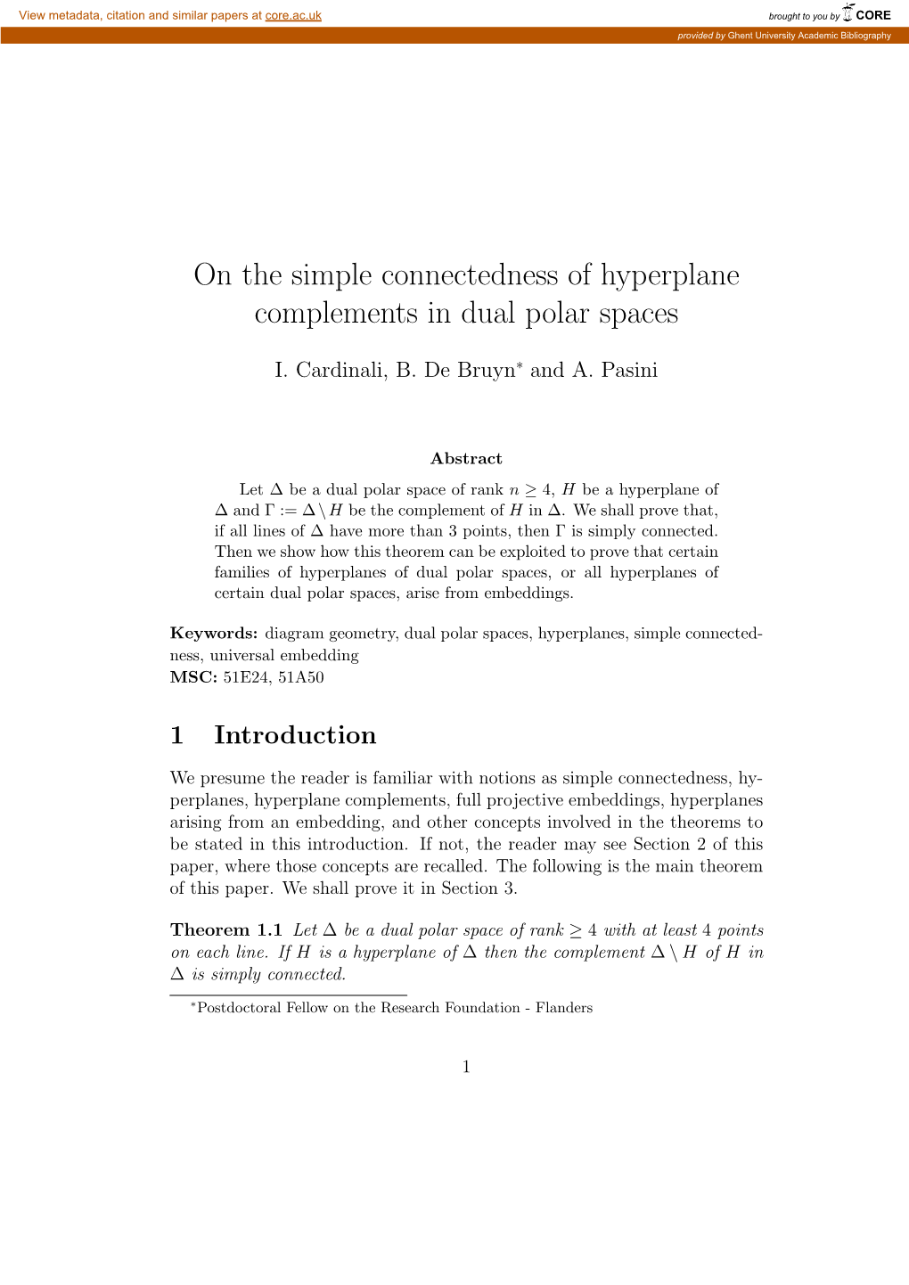 On the Simple Connectedness of Hyperplane Complements in Dual Polar Spaces