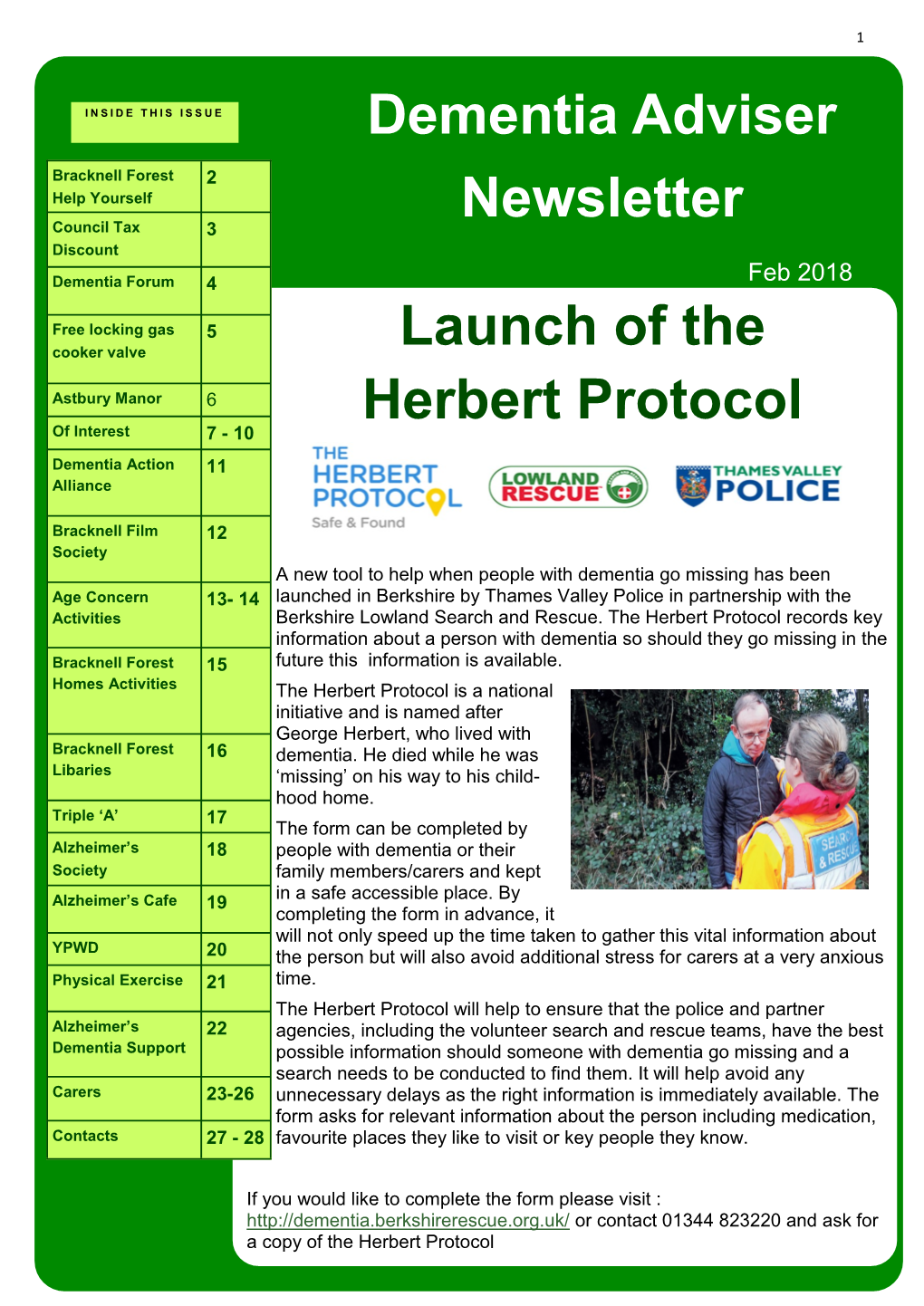 Launch of the Herbert Protocol Dementia Adviser Newsletter