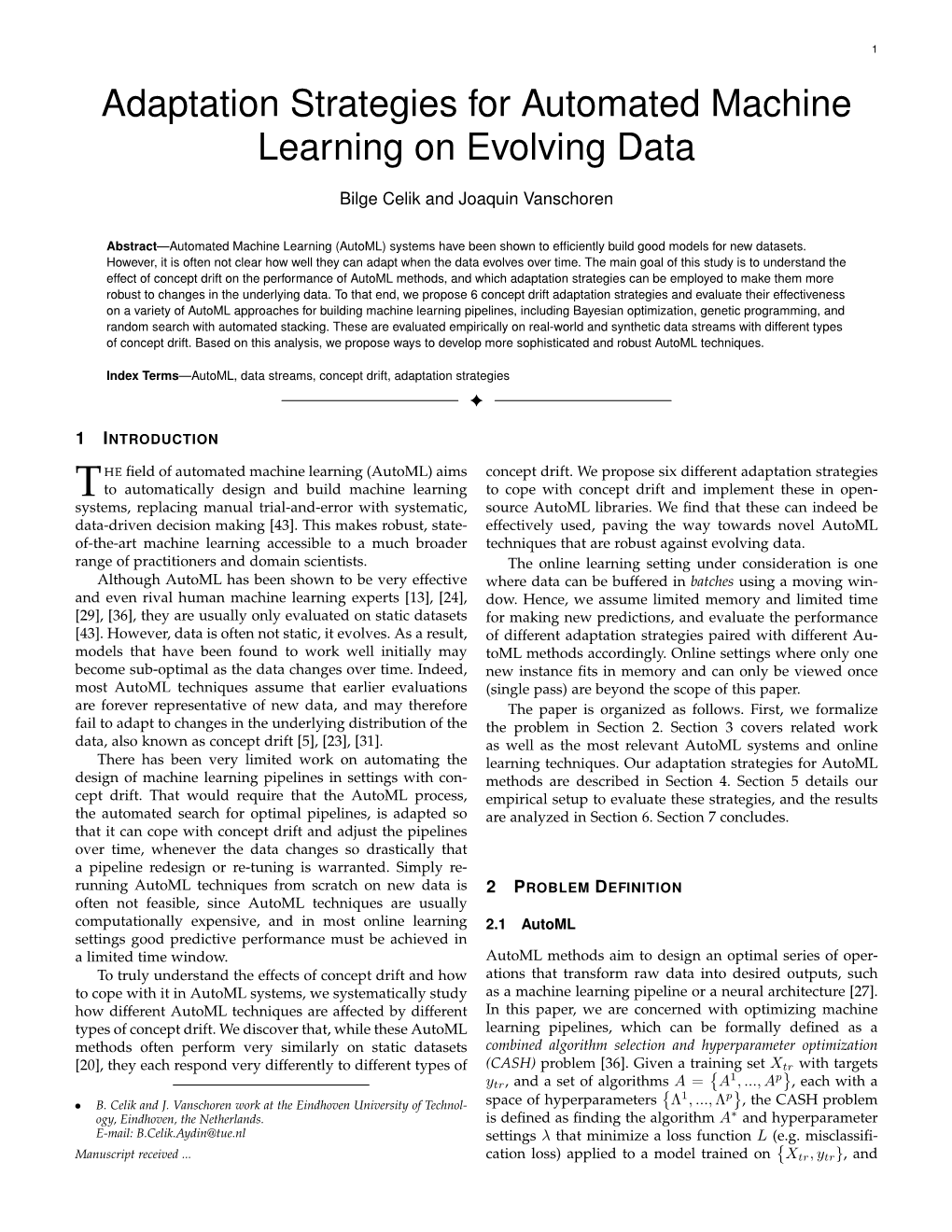 Adaptation Strategies for Automated Machine Learning on Evolving Data