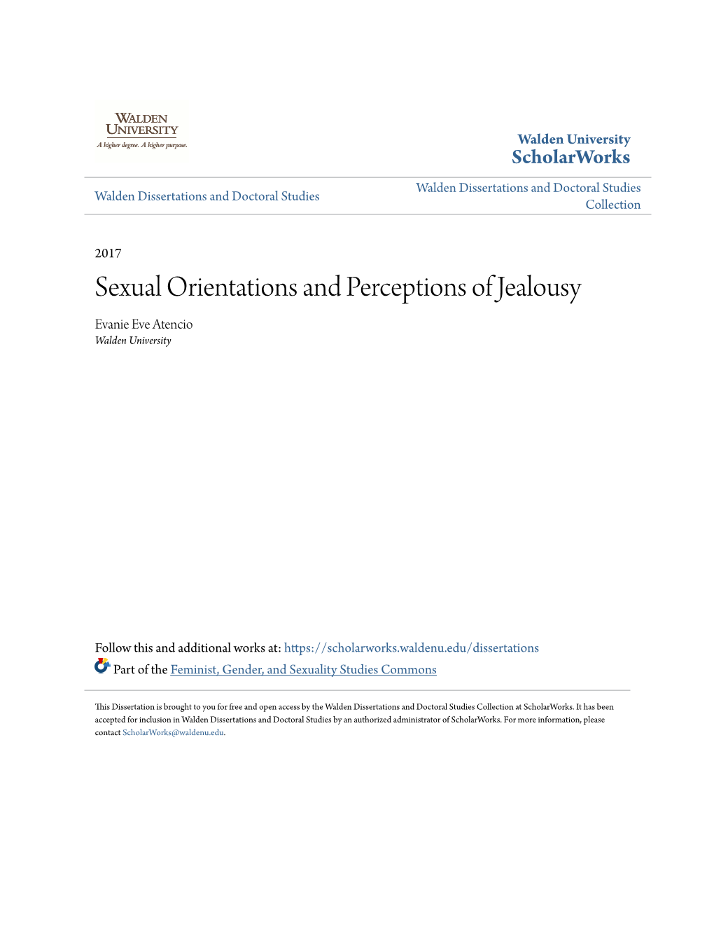 Sexual Orientations and Perceptions of Jealousy Evanie Eve Atencio Walden University