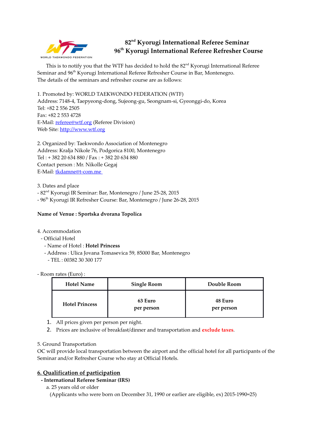 96Th Kyorugi International Referee Refresher Course