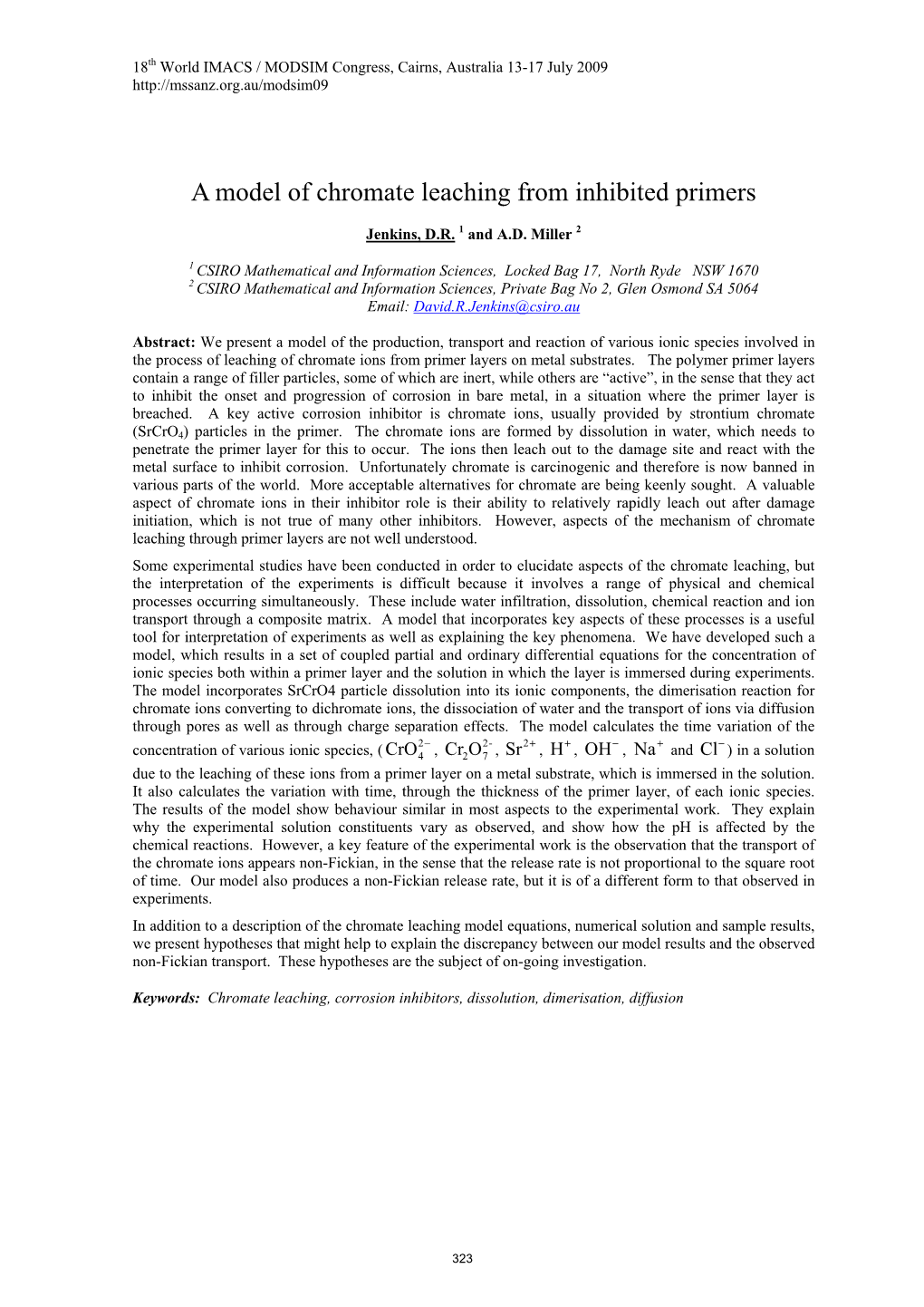 A Model of Chromate Leaching from Inhibited Primers