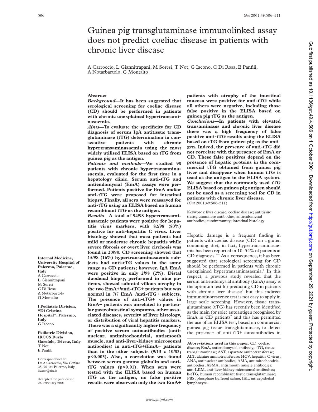 Guinea Pig Transglutaminase Immunolinked Assay Does Not Predict Coeliac Disease in Patients with Chronic Liver Disease