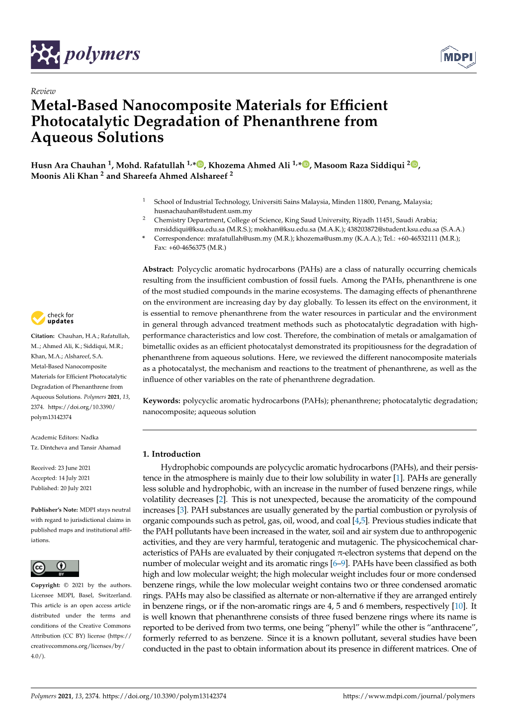 Metal-Based Nanocomposite Materials for Efficient Photocatalytic