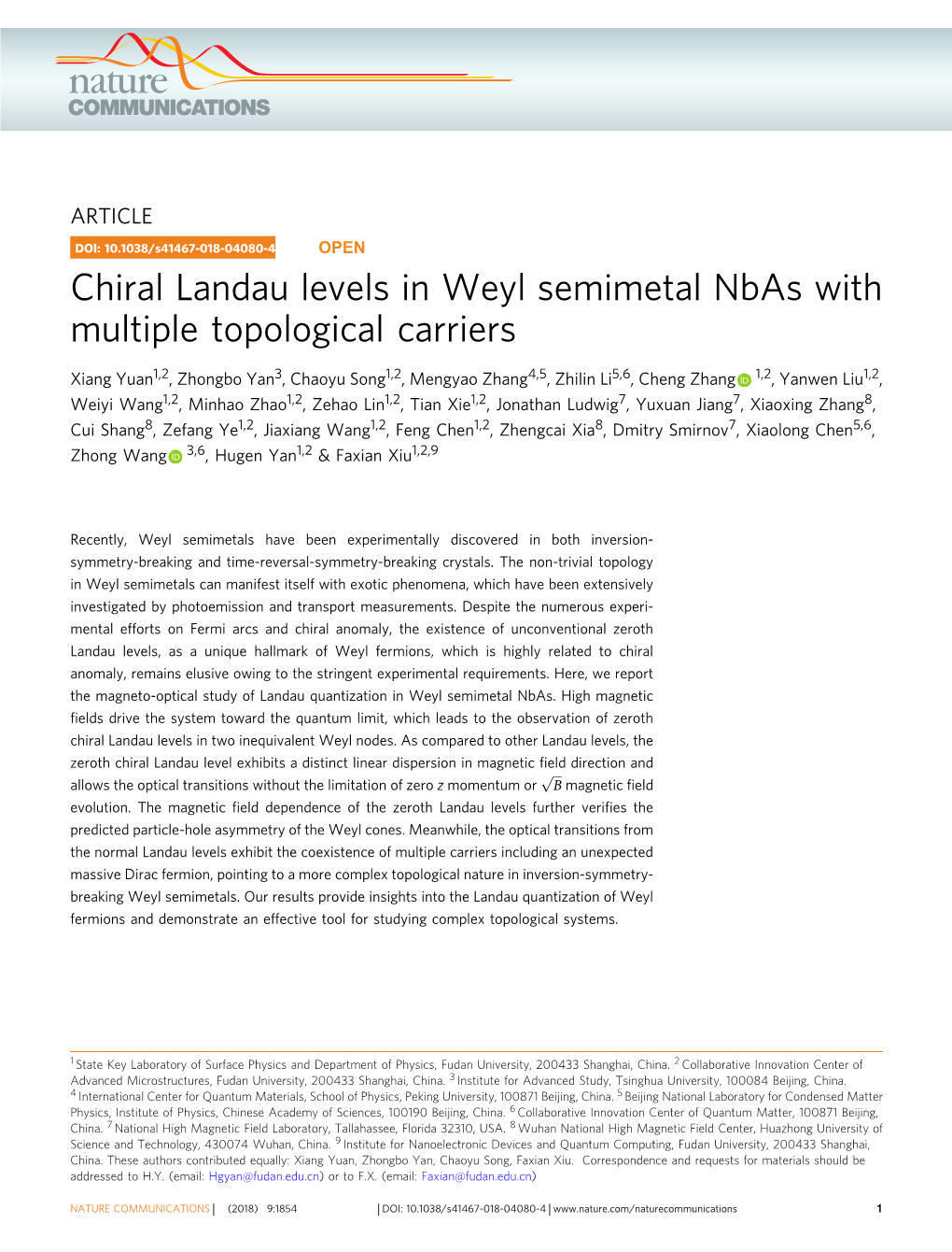 Chiral Landau Levels in Weyl Semimetal Nbas with Multiple Topological Carriers