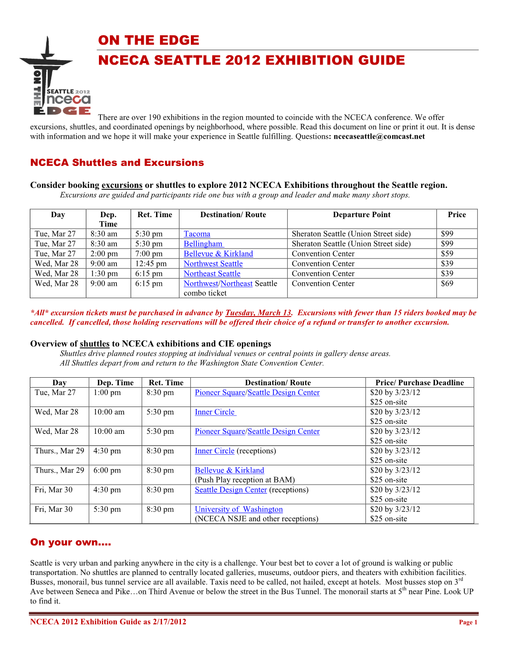 On the Edge Nceca Seattle 2012 Exhibition Guide