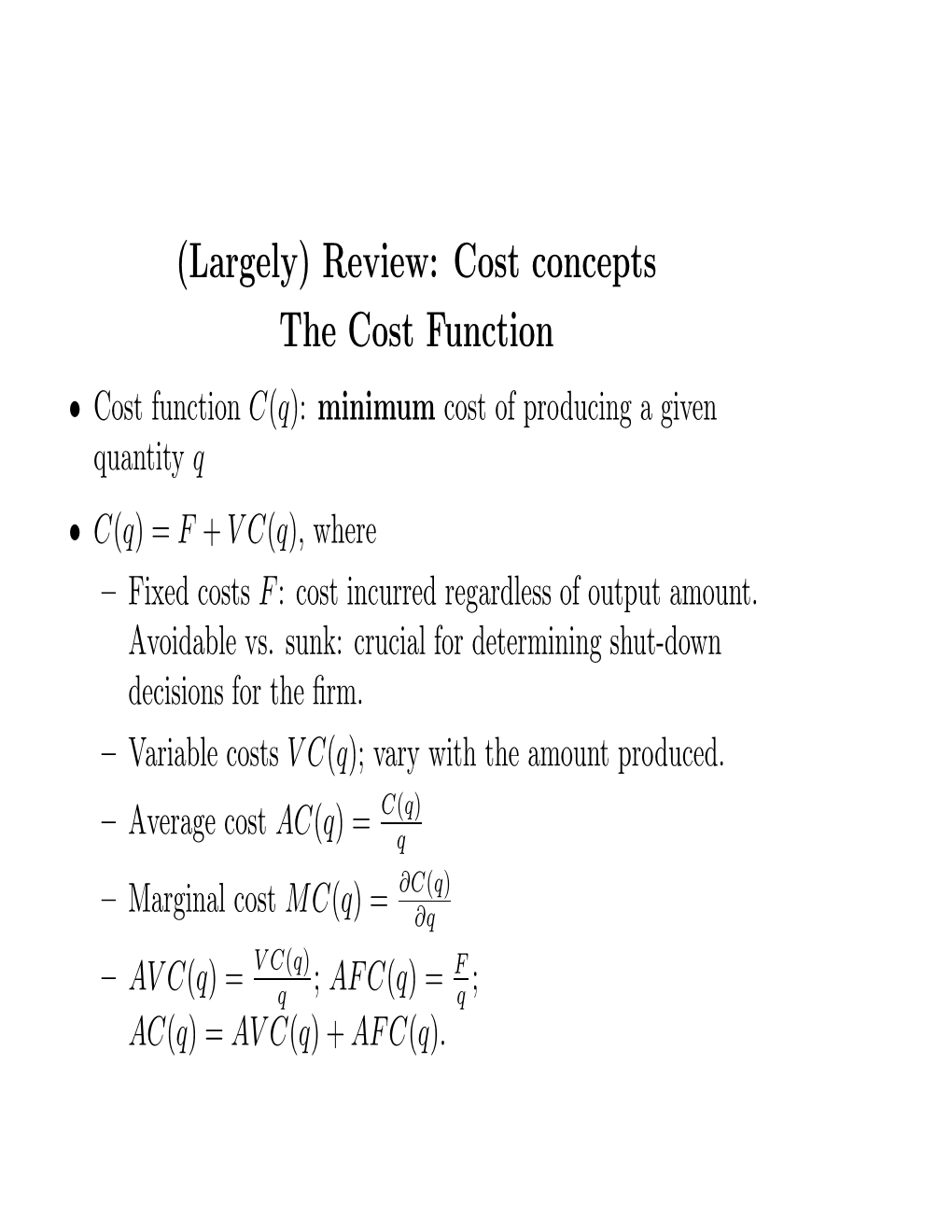 Cost Concepts the Cost Function