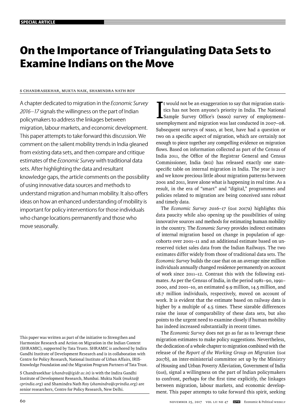 On the Importance of Triangulating Data Sets to Examine Indians on the Move
