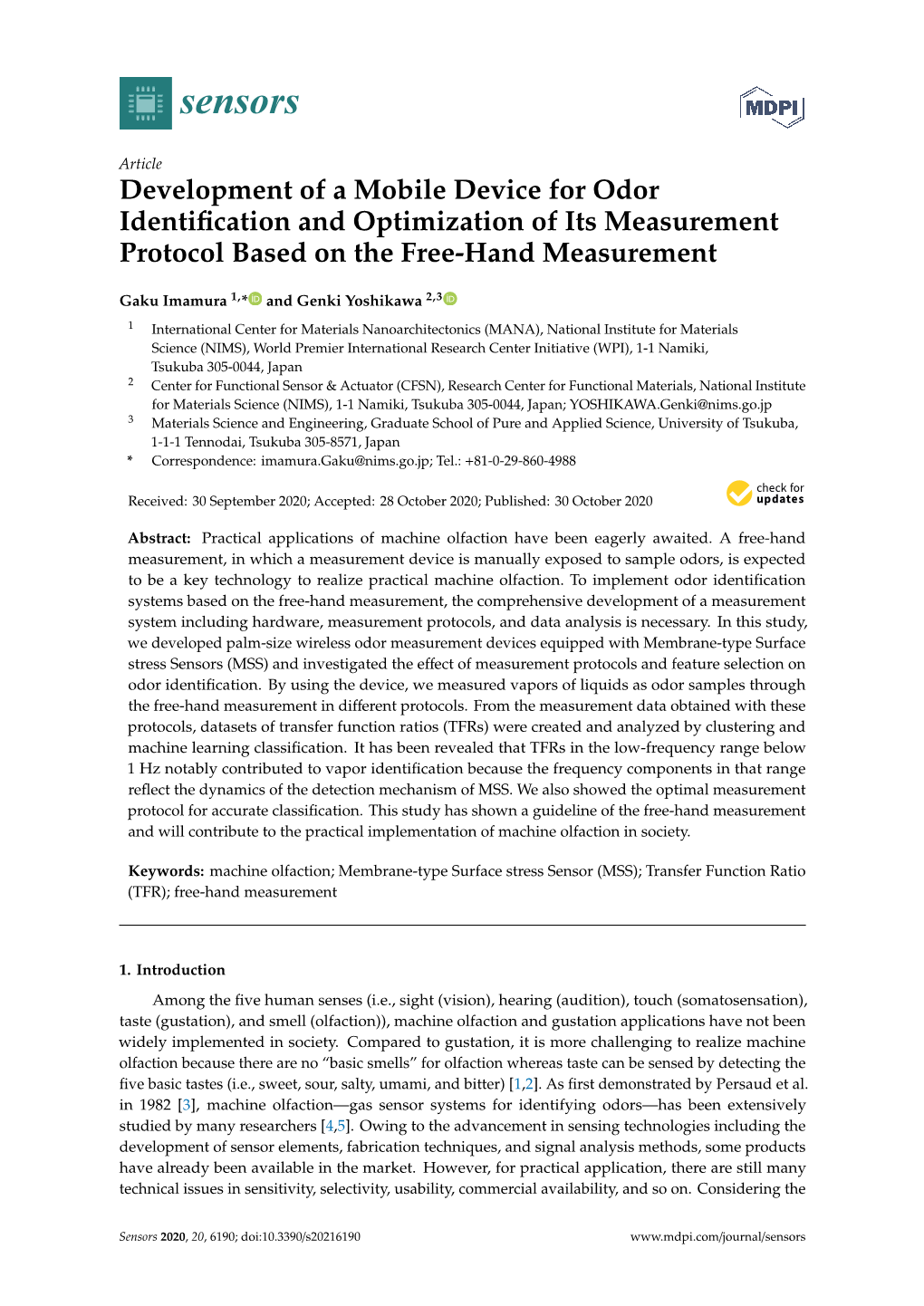 Development of a Mobile Device for Odor Identification and Optimization