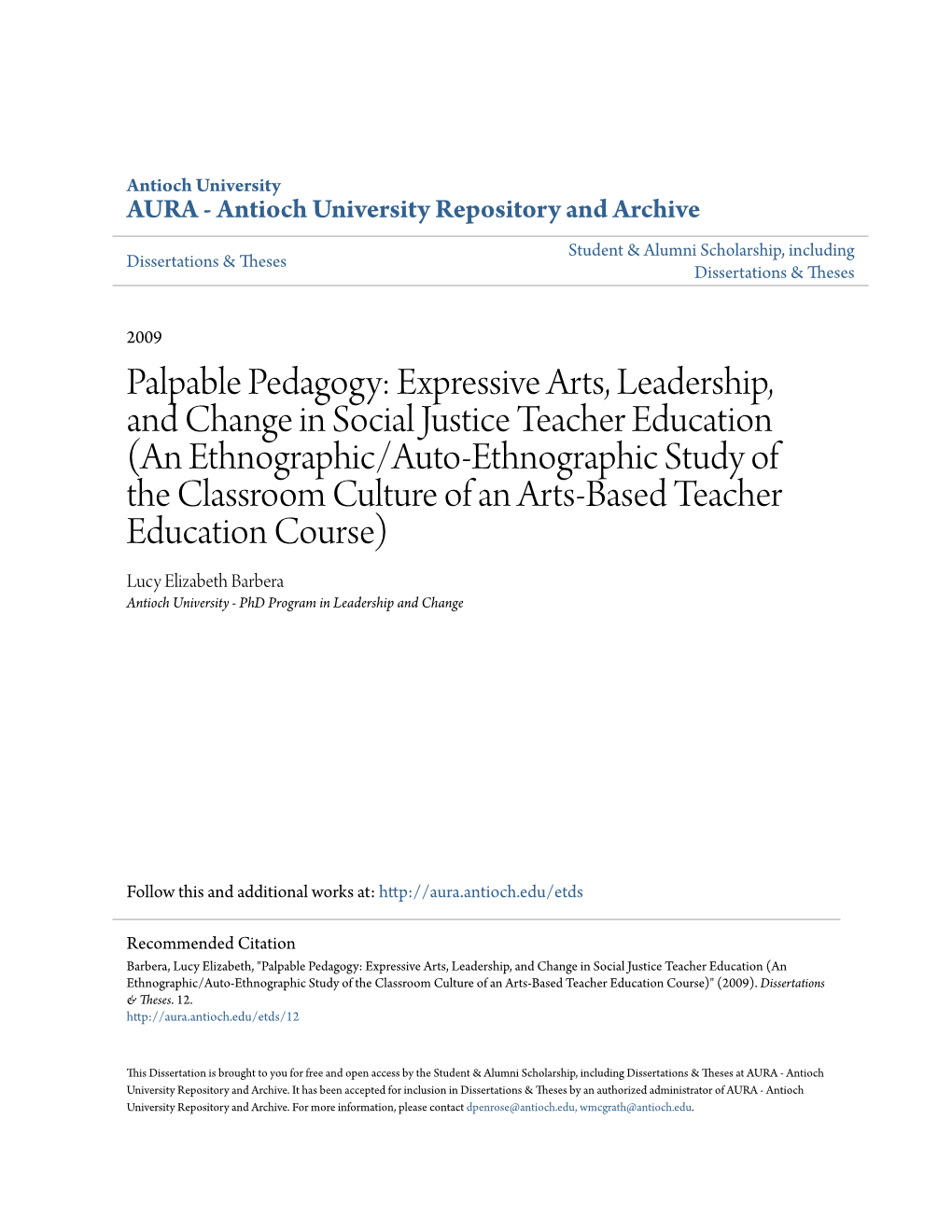 Palpable Pedagogy: Expressive Arts, Leadership, and Change in Social