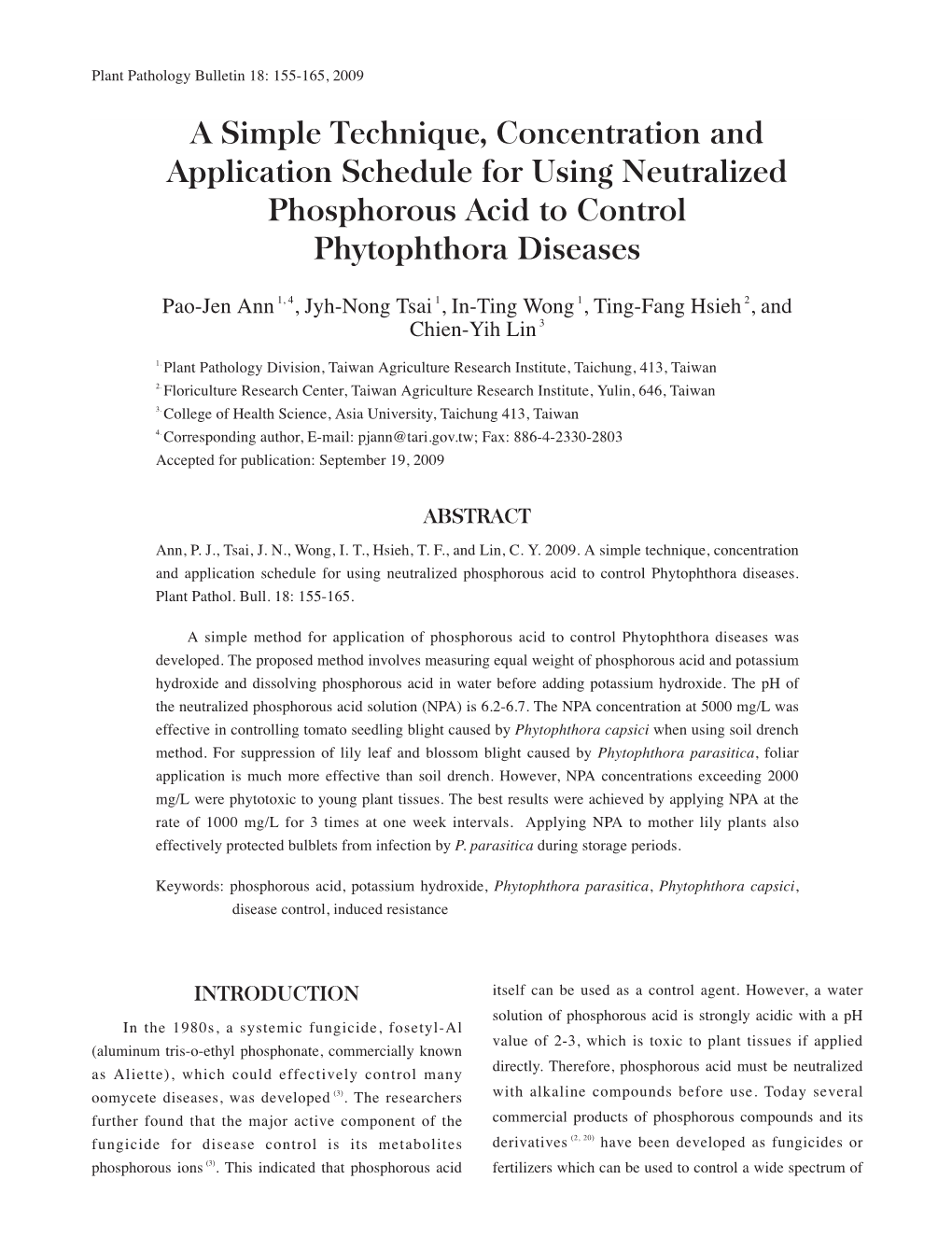 Neutralized Phosphorous Acid to Control Phytophthora Diseases