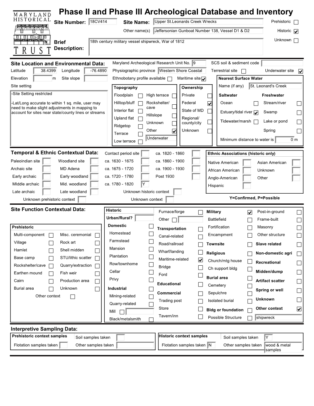 Phase II and Phase III Archeological Database and Inventory