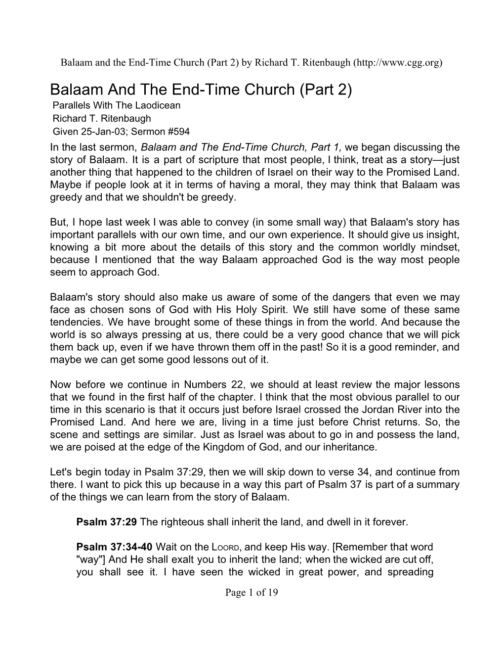 Balaam and the End-Time Church (Part 2) by Richard T