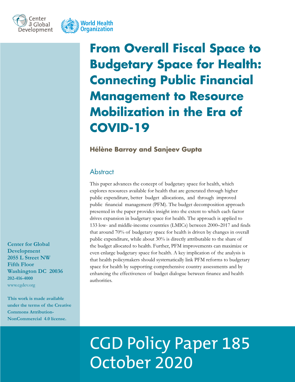 From Overall Fiscal Space to Budgetary Space for Health: Connecting Public Financial Management to Resource Mobilization in the Era of COVID-19