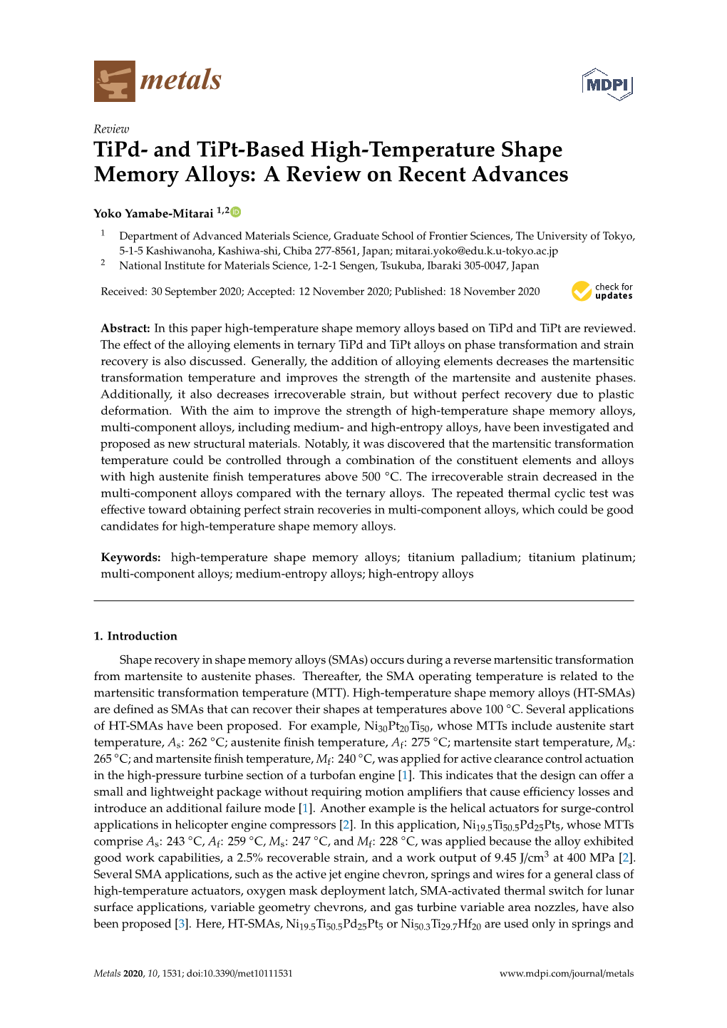 And Tipt-Based High-Temperature Shape Memory Alloys: a Review on Recent Advances