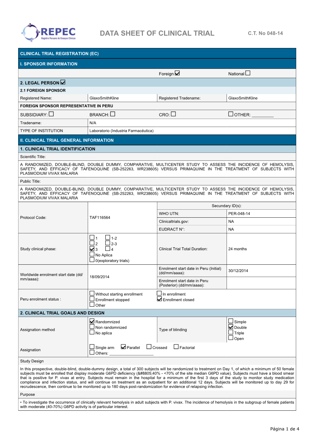 Data Sheet of Clinical Trial C.T