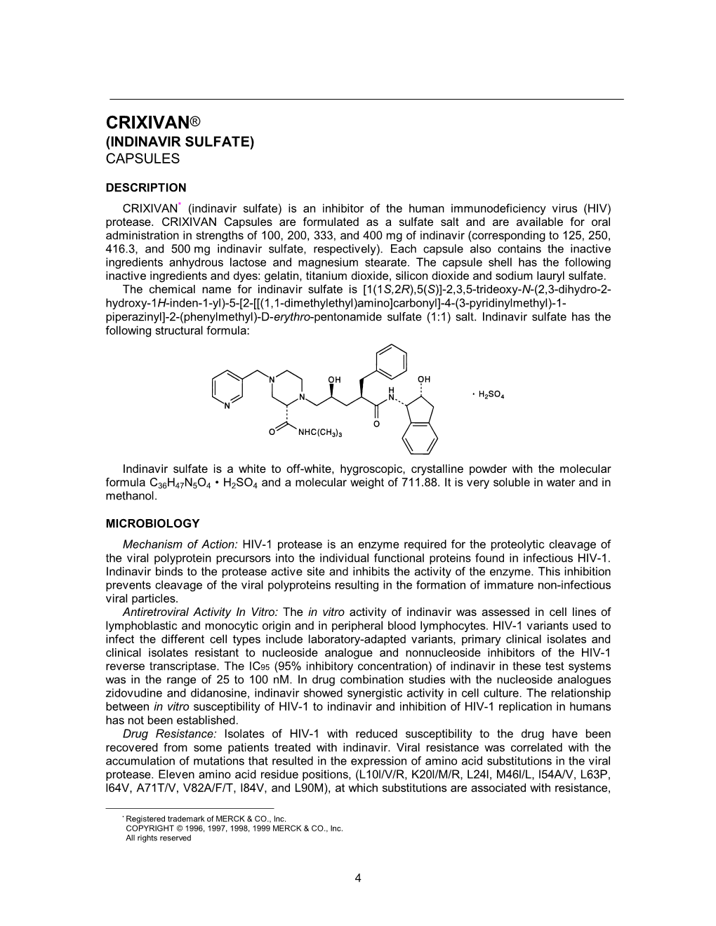 Crixivan® (Indinavir Sulfate) Capsules