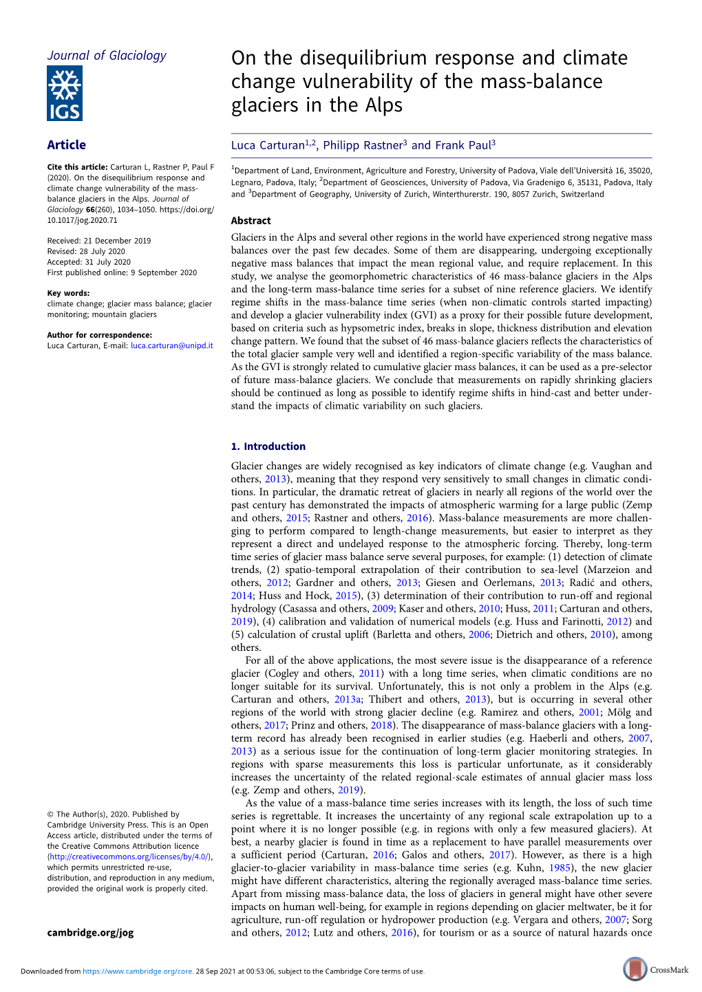 On the Disequilibrium Response and Climate Change Vulnerability of the Mass-Balance Glaciers in the Alps