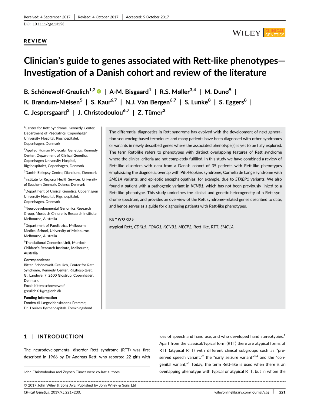 Clinician's Guide to Genes Associated with Rett‐Like Phenotypes