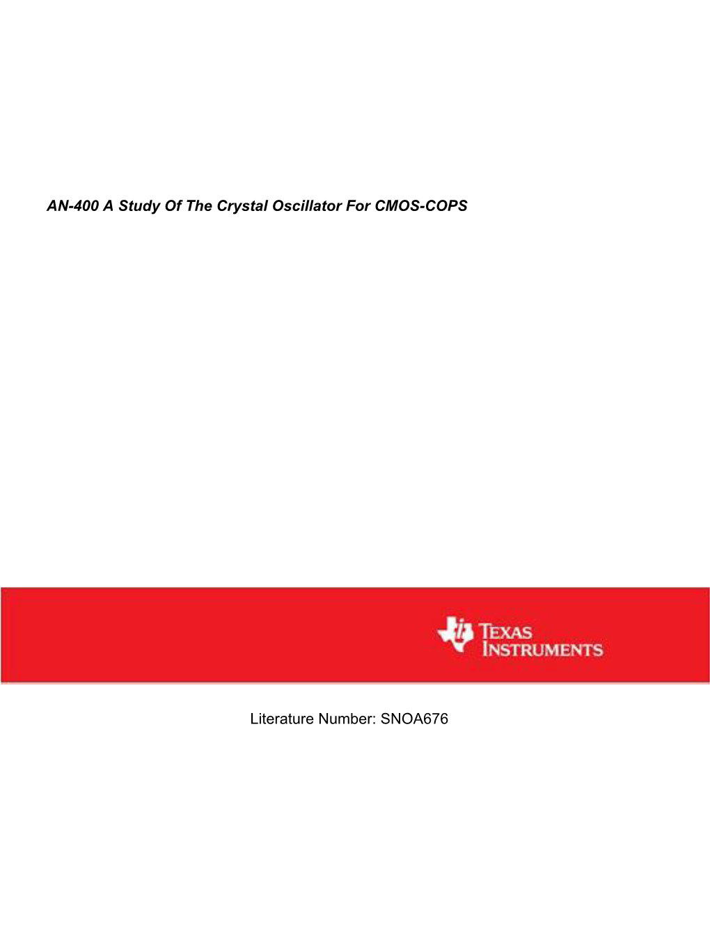 AN-400 a Study of the Crystal Oscillator for CMOS-COPS