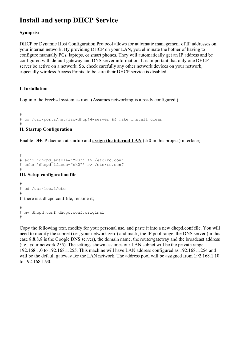 Install and Setup DHCP Service