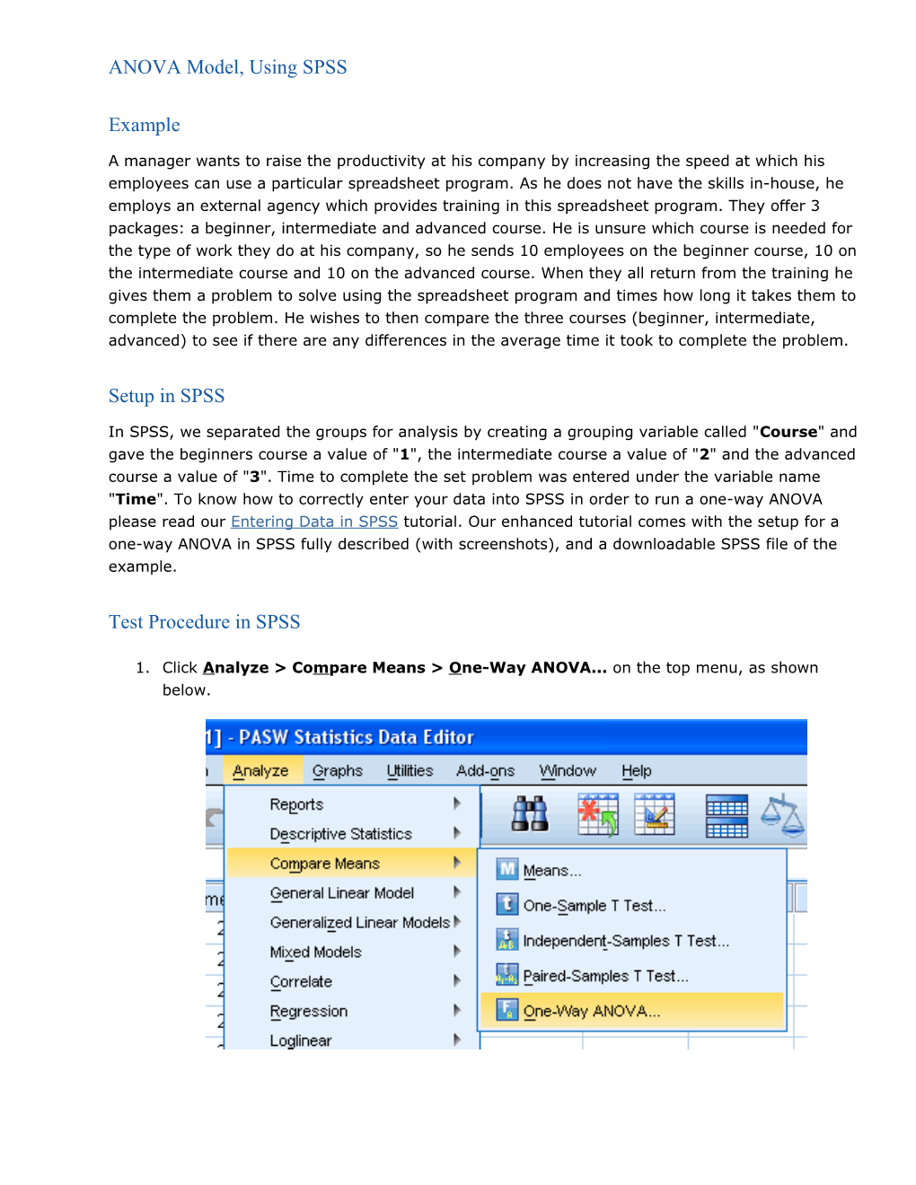 ANOVA Model, Using SPSS