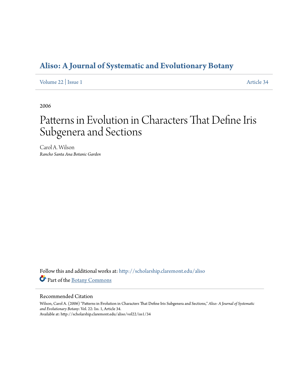 Patterns in Evolution in Characters That Define Iris Subgenera And