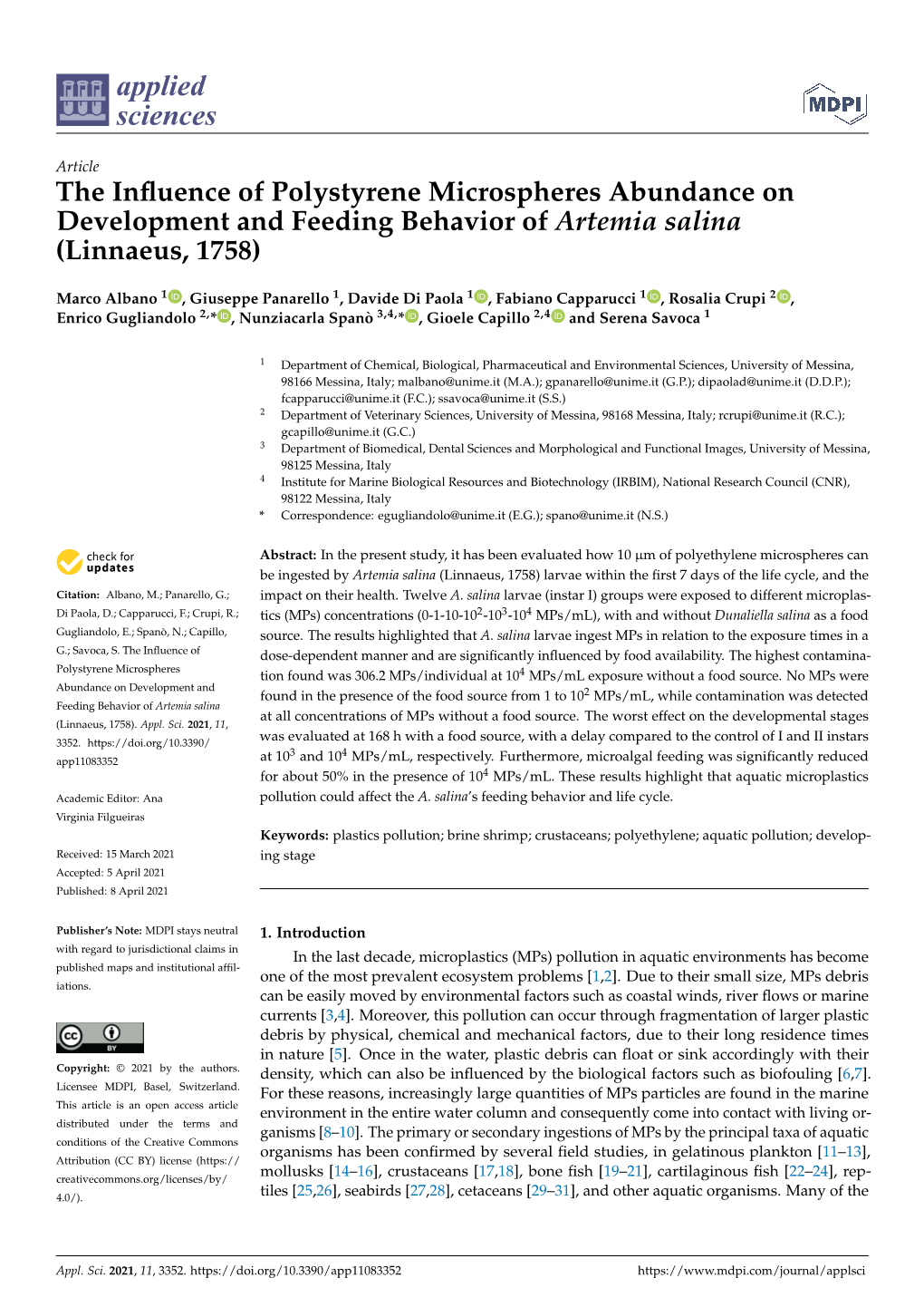 The Influence of Polystyrene Microspheres Abundance on Development and Feeding Behavior of Artemia Salina