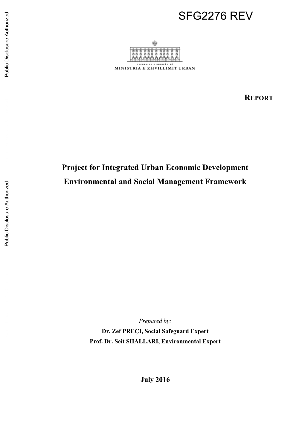 REPORT Project for Integrated Urban Economic Development