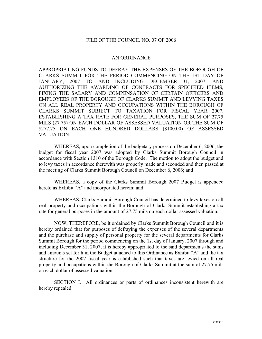 File of the Council No. 07 of 2006