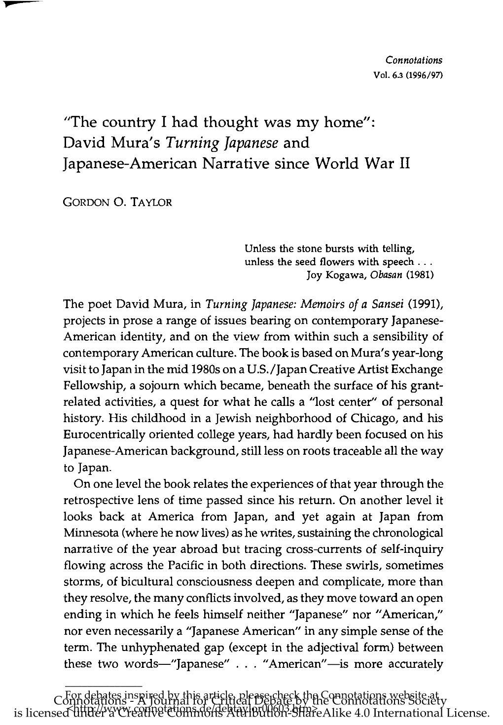 David Mura's Turning Japanese and Japanese-American Narrative Since World War 11