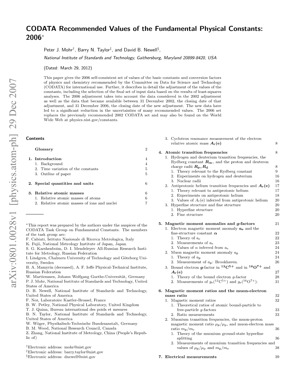 Arxiv:0801.0028V1 [Physics.Atom-Ph] 29 Dec 2007 § ‡ † (People’S China Metrology, Of) of Lic Institute Canada National Council, Zhang, Research Z