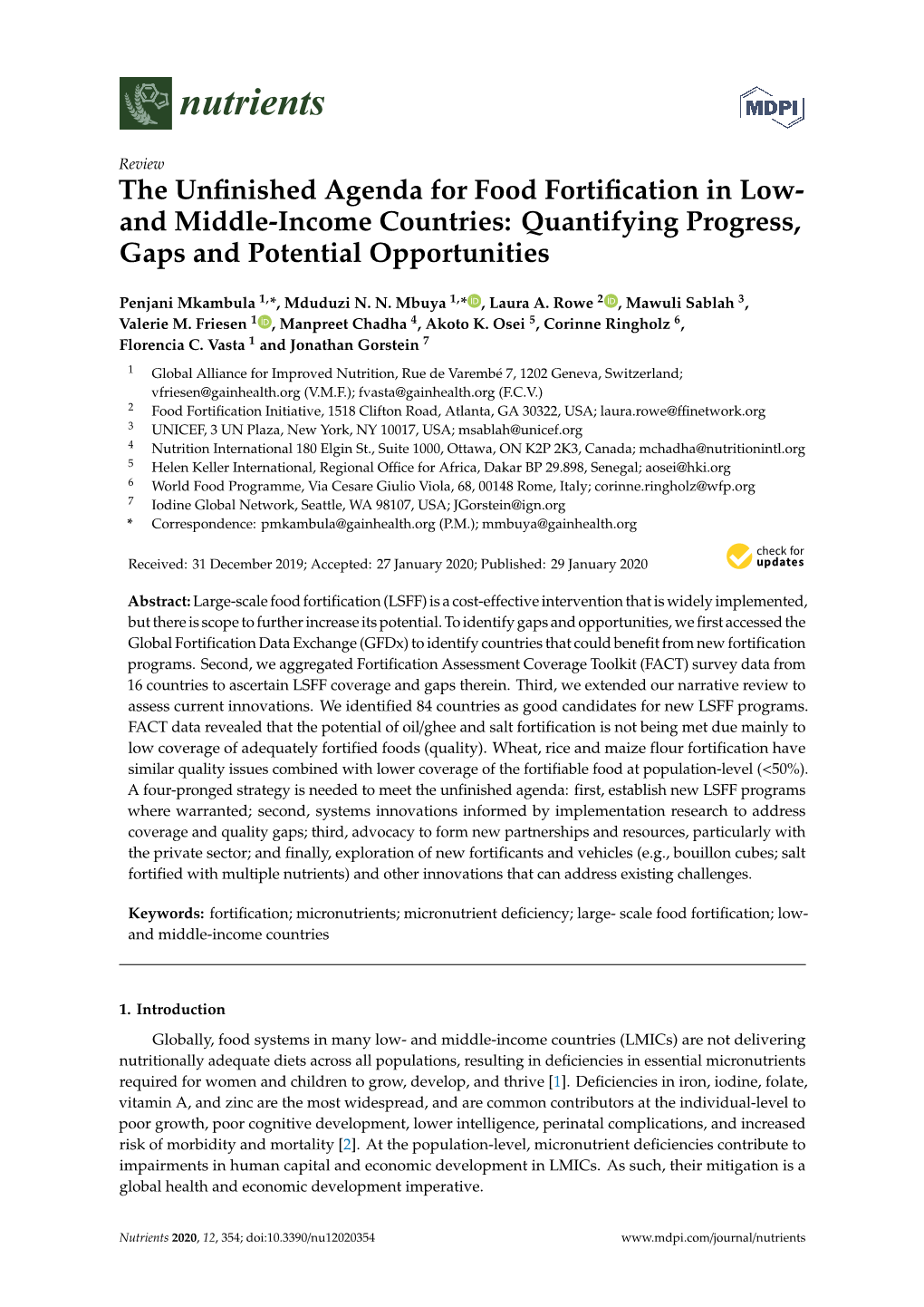 The Unfinished Agenda for Food Fortification in Low-And Middle