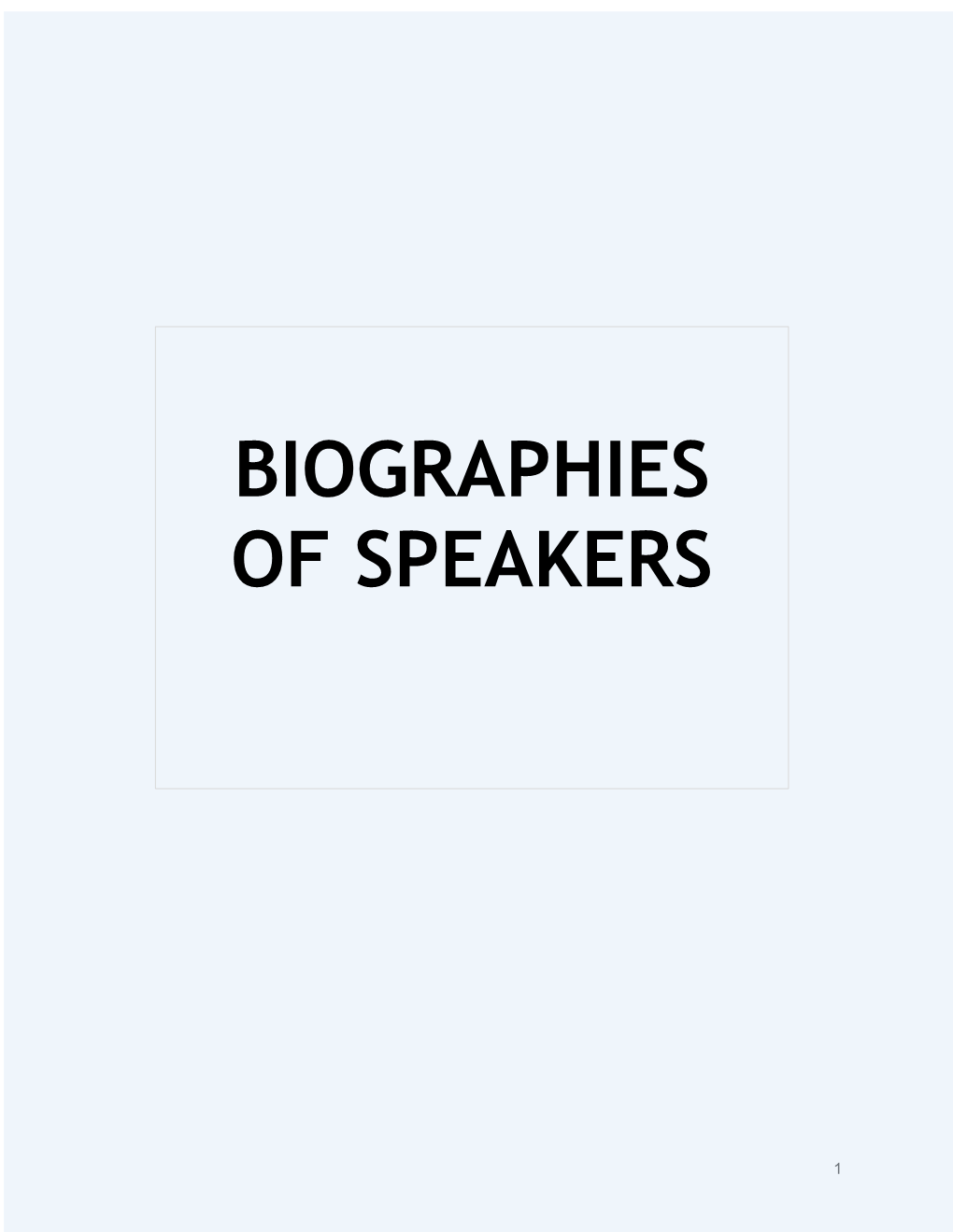 Speaker Biographies