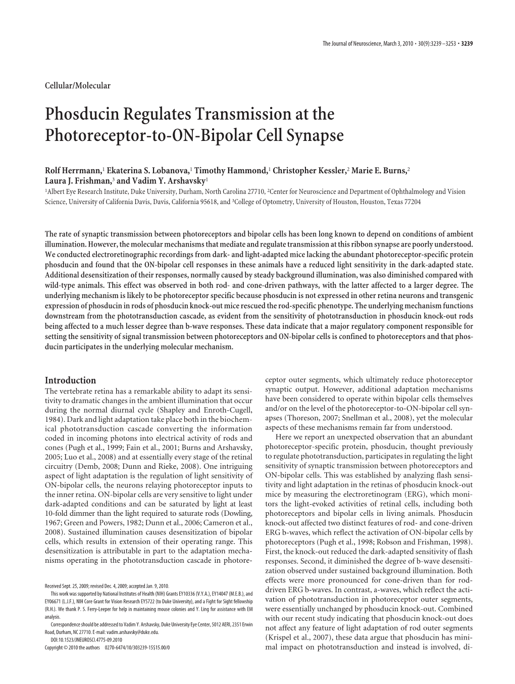 Phosducin Regulates Transmission at the Photoreceptor-To-ON-Bipolar Cell Synapse