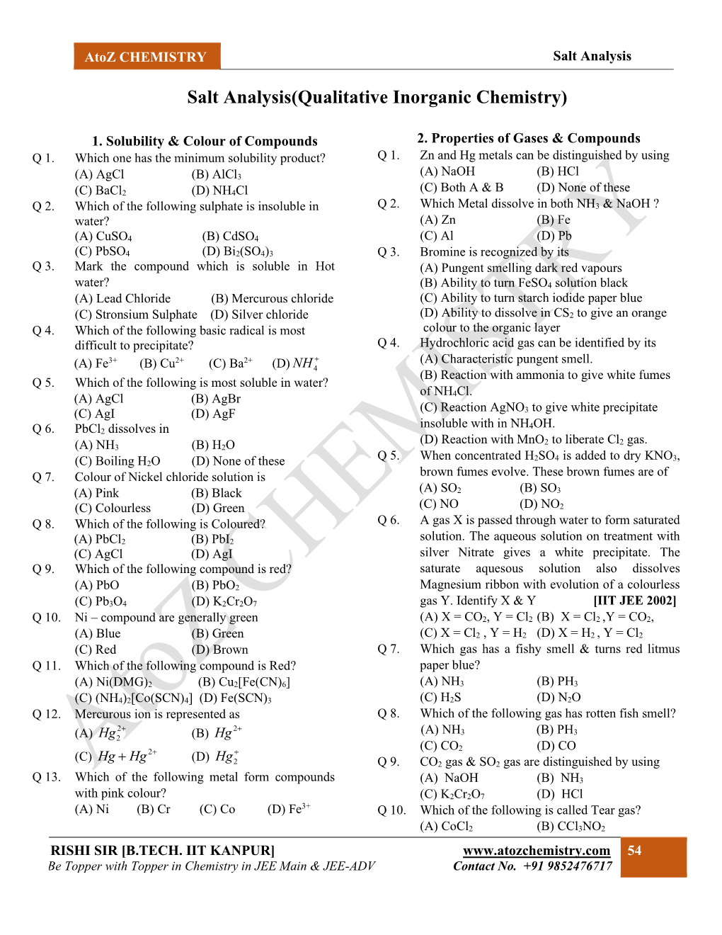 Salt Analysis(Qualitative Inorganic Chemistry)