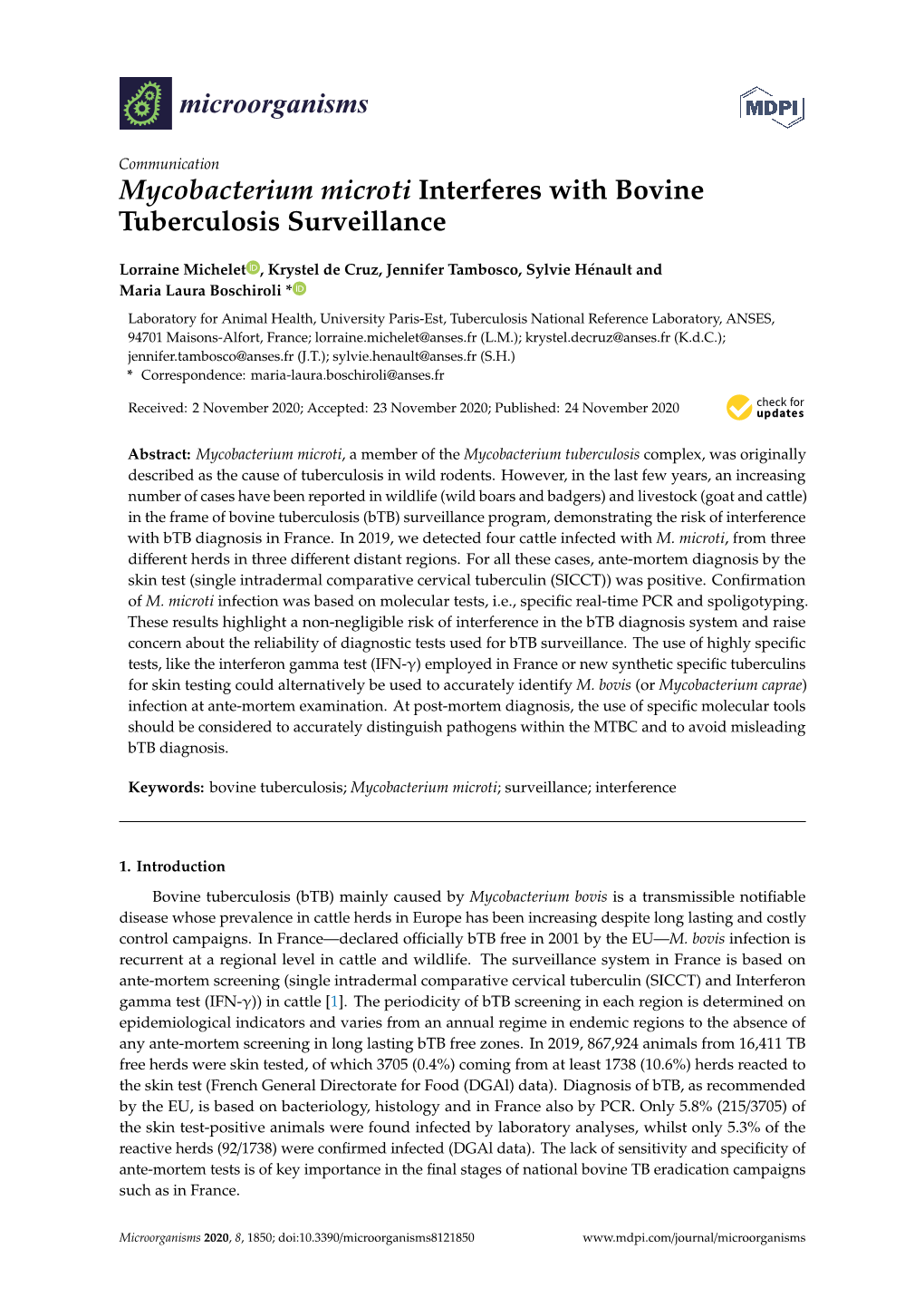 Mycobacterium Microti Interferes with Bovine Tuberculosis Surveillance