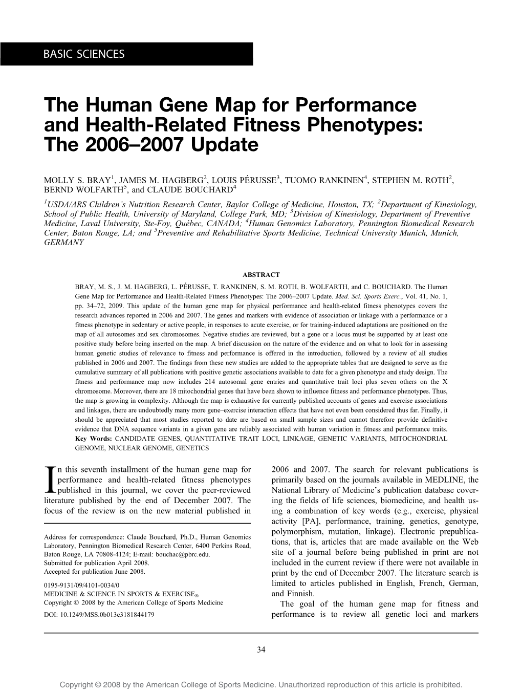 The Human Gene Map for Performance and Health-Related Fitness Phenotypes: the 2006–2007 Update