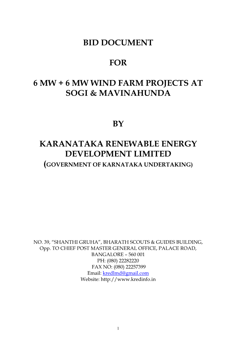 Bid Document for 6 Mw + 6 Mw Wind Farm Projects at Sogi