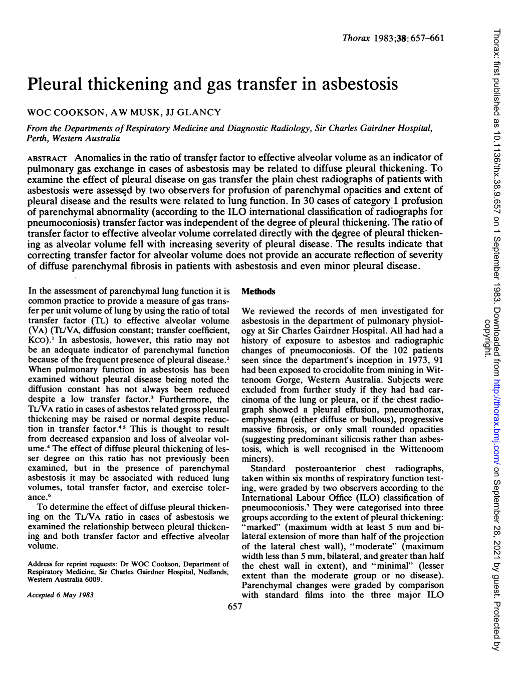 Pleural Thickening and Gas Transfer in Asbestosis