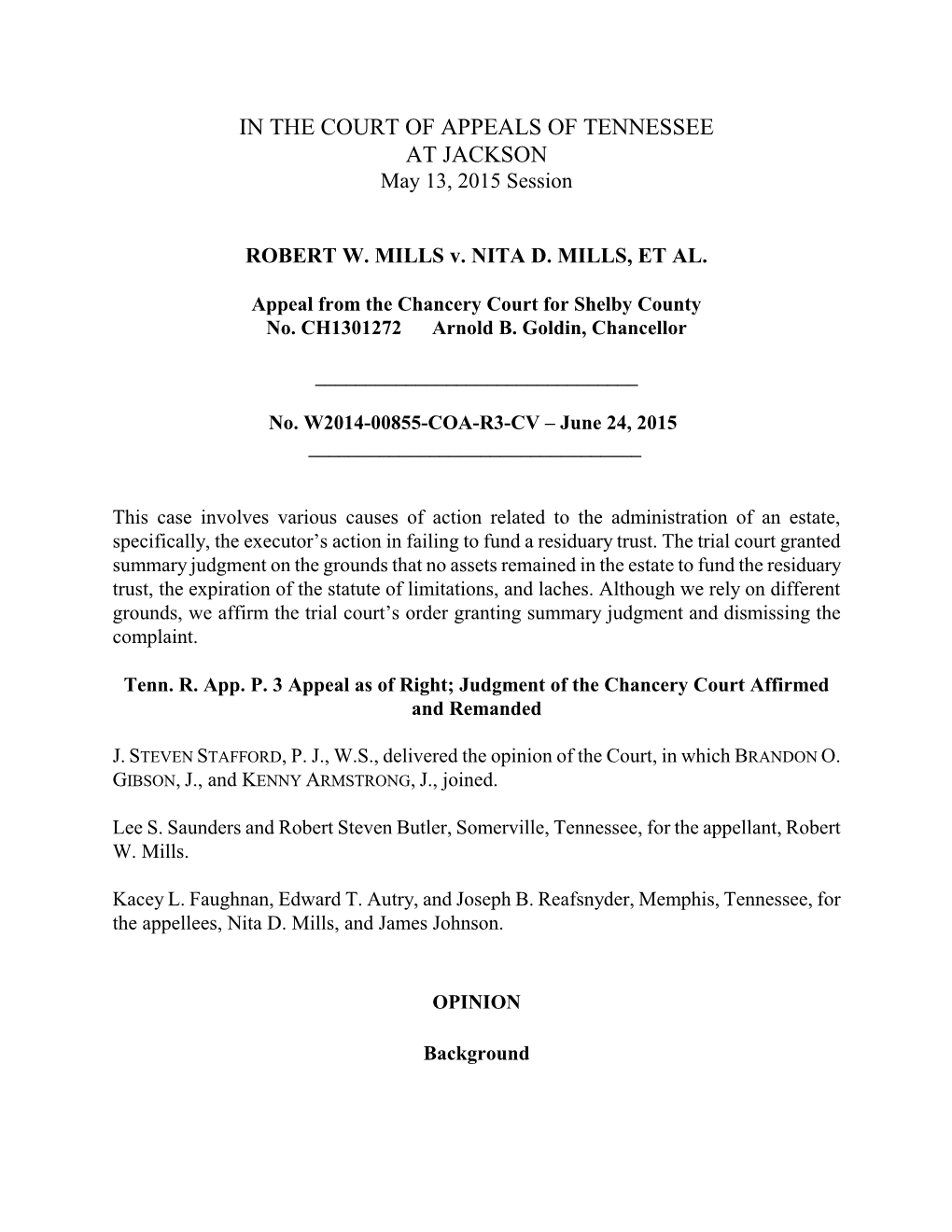 IN the COURT of APPEALS of TENNESSEE at JACKSON May 13, 2015 Session