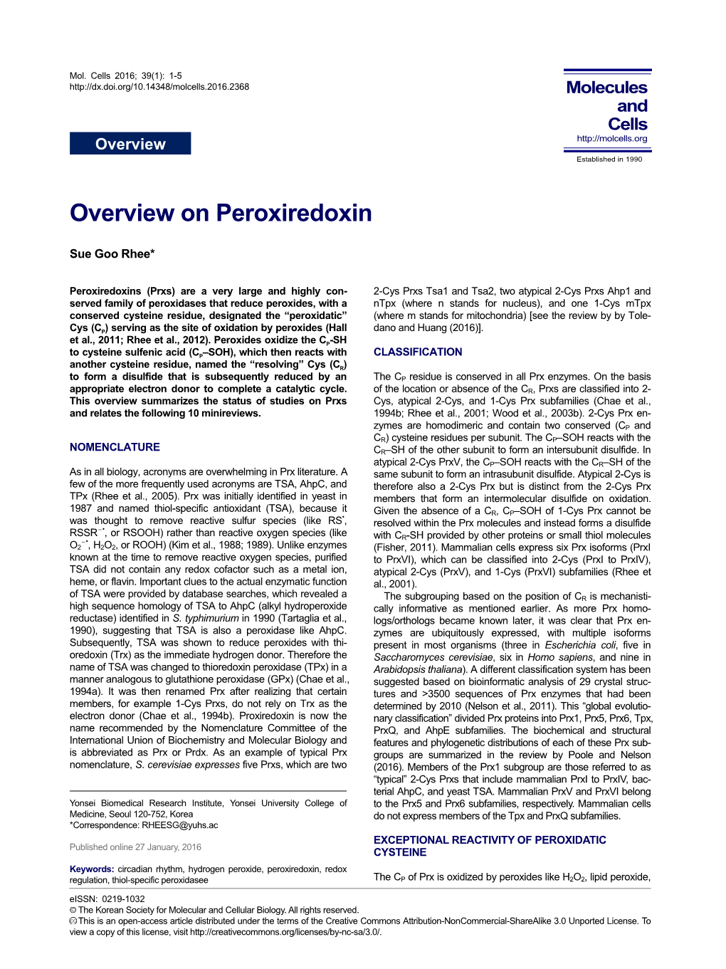 Overview on Peroxiredoxin