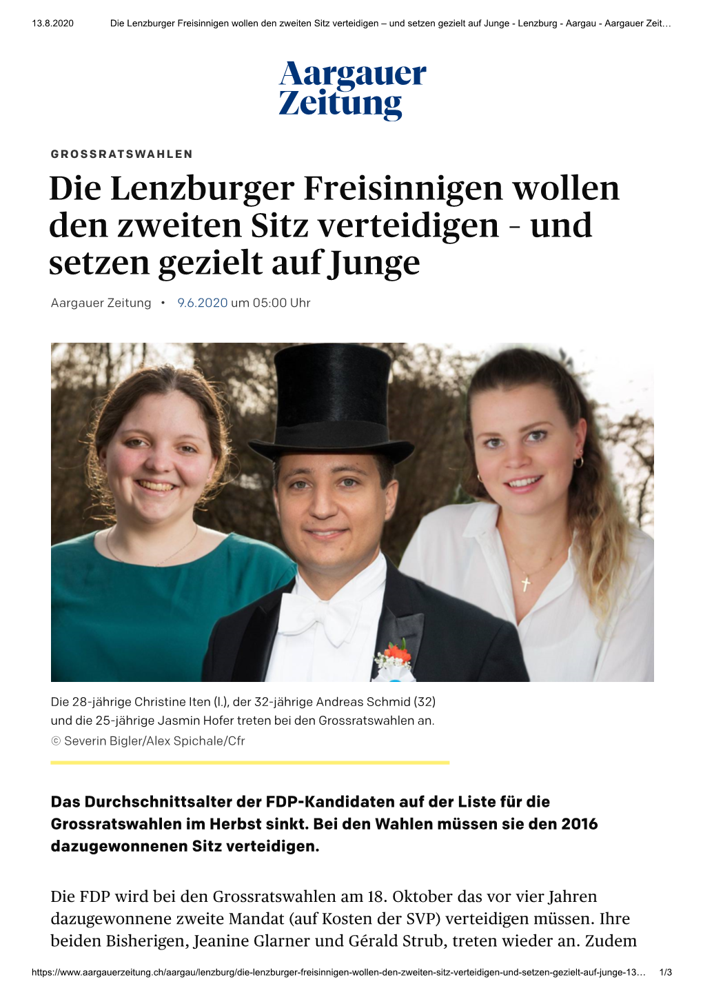 Die Lenzburger Freisinnigen Wollen Den Zweiten Sitz Verteidigen – Und Setzen Gezielt Auf Junge - Lenzburg - Aargau - Aargauer Zeit…