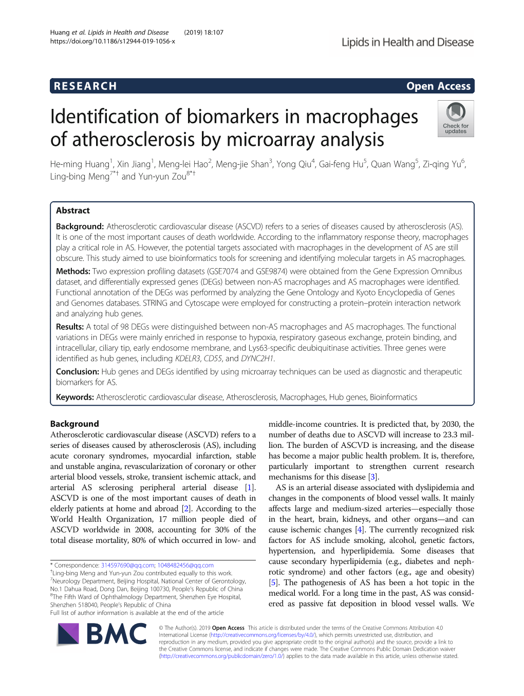 Identification of Biomarkers in Macrophages of Atherosclerosis By