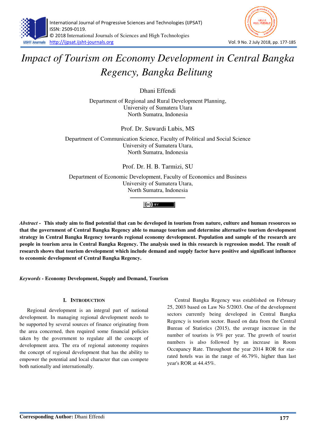 Impact of Tourism on Economy Development in Central Bangka Regency, Bangka Belitung