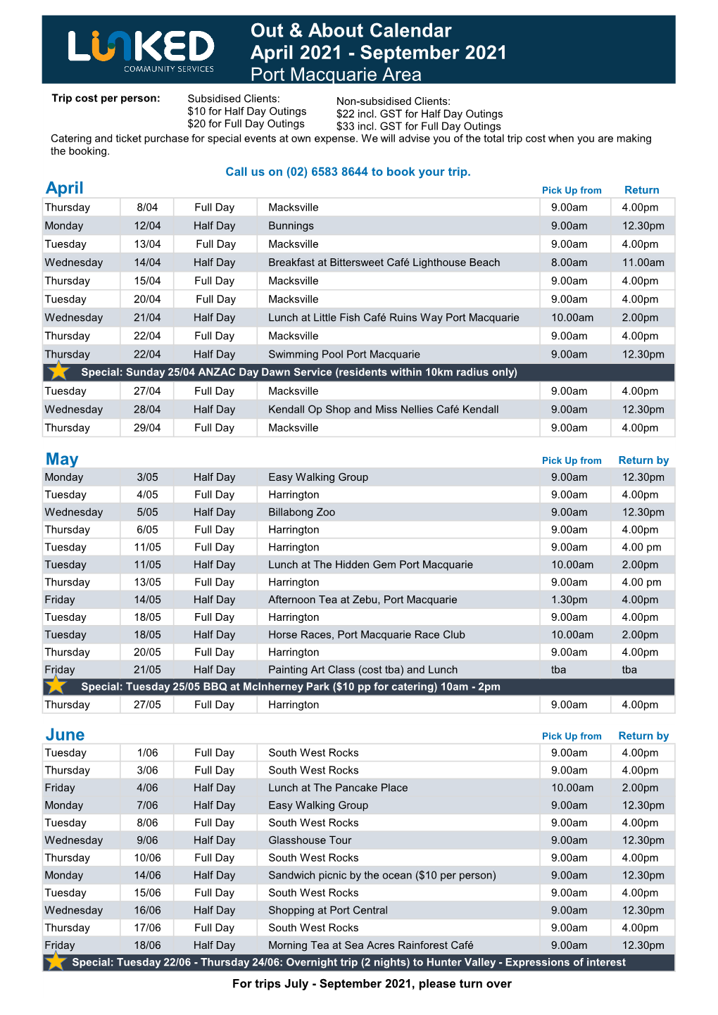 Out & About Calendar April 2021