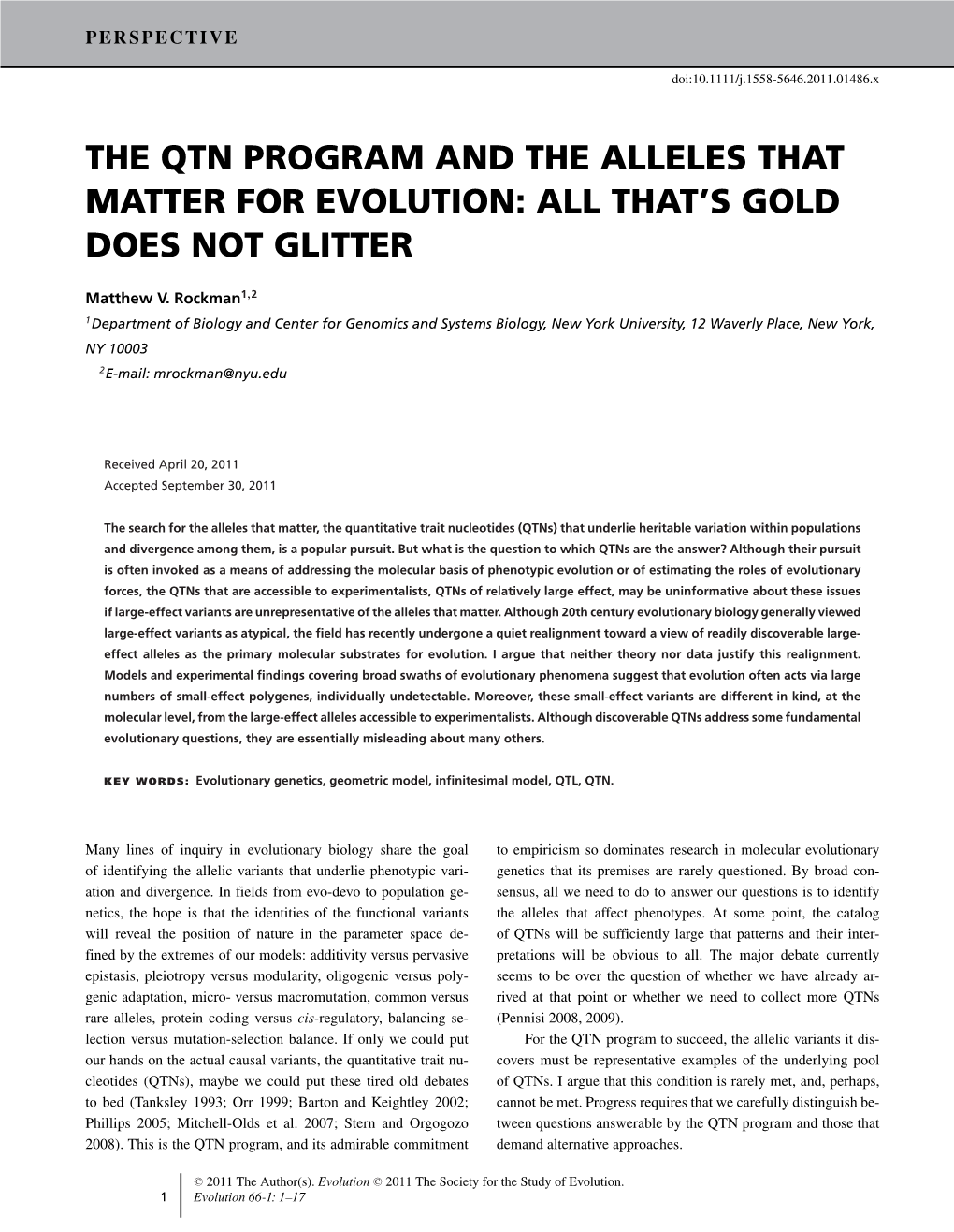 The Qtn Program and the Alleles That Matter for Evolution: All That’S Gold Does Not Glitter