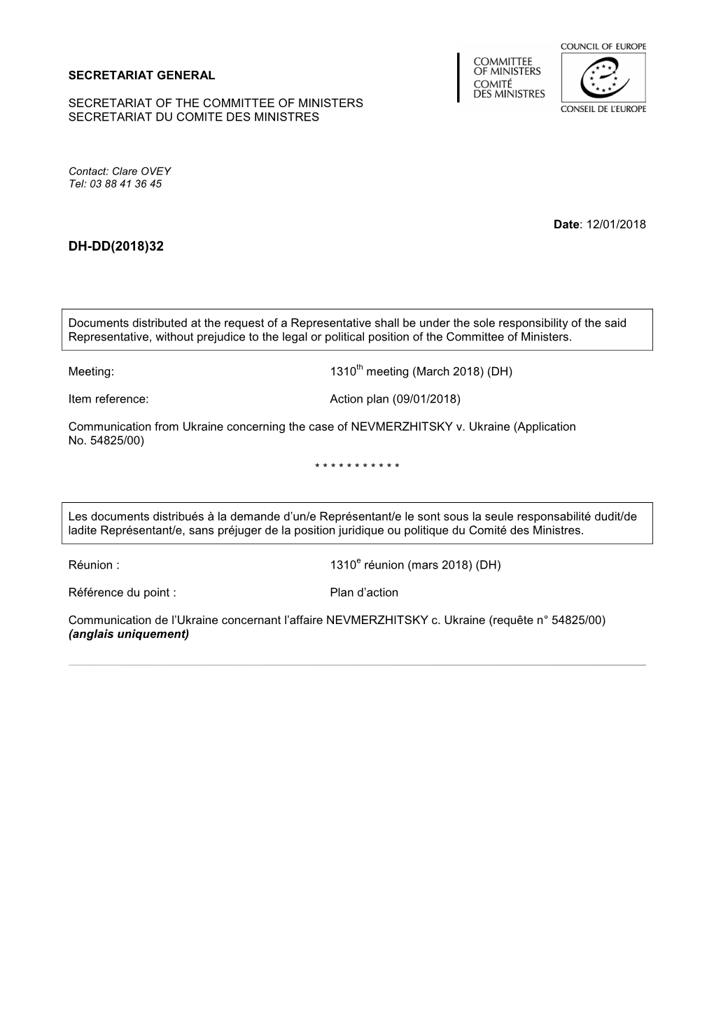 Committee of Ministers Secretariat Du Comite Des Ministres