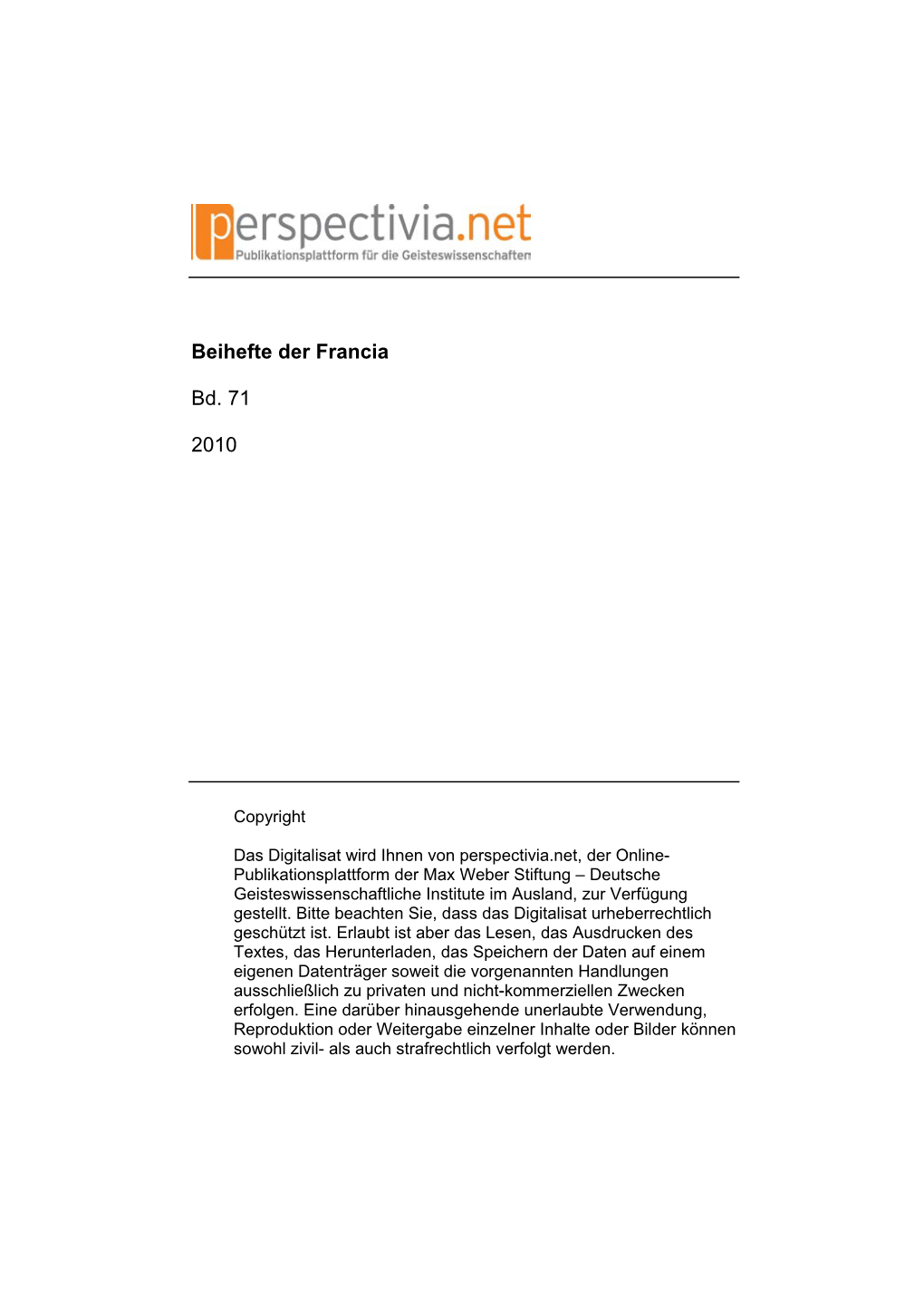 Beihefte Der Francia Bd. 71 2010